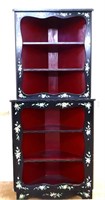 Vintage painted 2 piece black/red corner cabinet