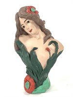 1902 Painted Plaster Bust Woman w Flowers Hennecke