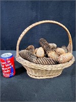 Natural Woven Wicker Basket with Pinecones-Lot