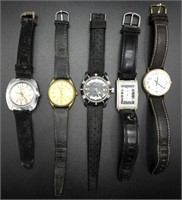 (5) MEN's BLACK BAND WRIST WATCHES