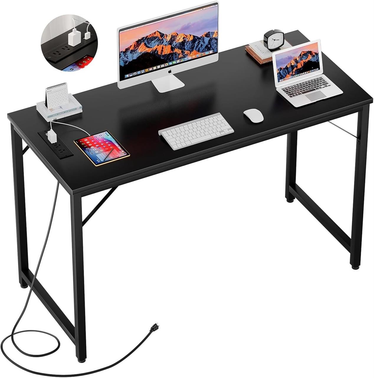 32 Modern Desk with USB Ports  Black