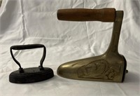 2 vintage irons. 4” cast iron & 6.75” brass