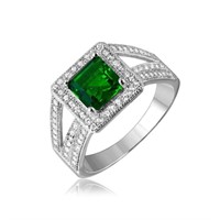 Sterling Silver Green Crystal Halo Ring