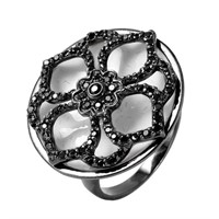 Sterling Silver Rhodium Plated Flower Ring