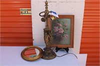 Beautiful Brass Sculptural Lamp, Painting, Mirror