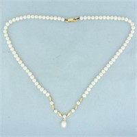 Mikura Pearl and Diamond Necklace in 18k Yellow Go