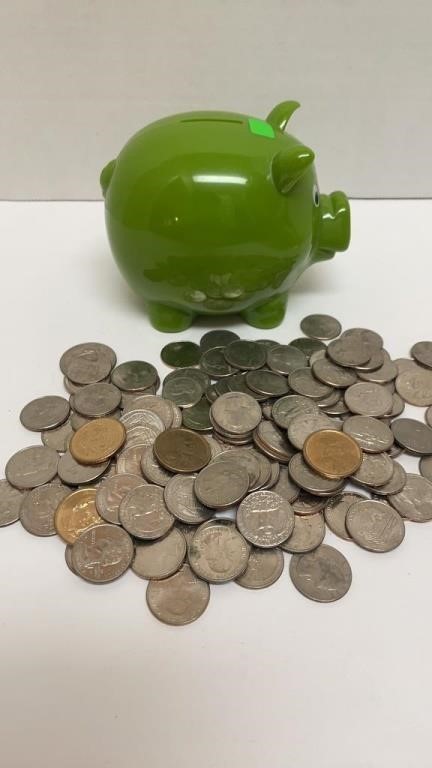 Piggy Bank Filled With Un-searched Coins, Mostly