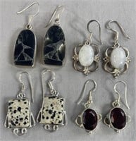 4 Pairs Silver with Natural Stone Pierced Earrings