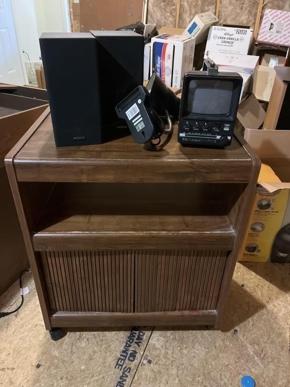 Microwave stand with portable TV and speakers