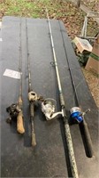 Four fishing rods with reels, abu Garcia, grit
