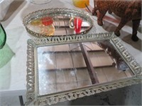 2 BRASS MIRRORED VINTAGE VANITY TRAYS