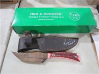 HEN & ROOSTER RED STAG HANDLE FIXED BLADE KNIFE