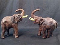 Set of 2 Elephant Leather Wrapped Sculptures