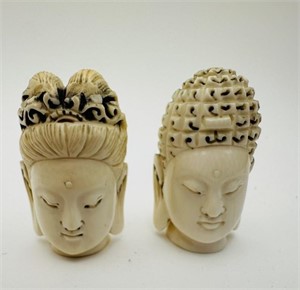 two Carved ivory Oriental Buddha
