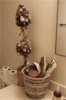 CONTENTS OF HALL BATHROOM: ARTIFICIAL TOPIARY,