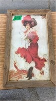 Lady In Red Dress W/ Barn Wood Frame 30” x 18”