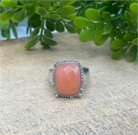 .925 Sterling Silver Peach Moonstone Ring