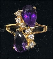 H311 14KT YELLOW GOLD AMETHYST AND DIAMOND