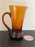 Small Vintage Amber Color Glass Water Pitcher