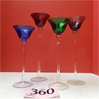 SET OF 4 MULTI-COLOR GLASS CANDLE HOLDERS 9-12 IN