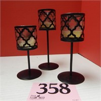 SET OF 3 METAL AND GLASS CANDLE HOLDERS 4-6 IN