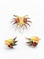 Lot 3 Shell Cluster Brooch Earrings Roses Pearls