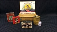 Rocky Ford Cigar Box w/ 4 Adv. Tins