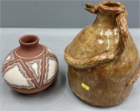 Folk Pottery Snake Jug & South American Vase