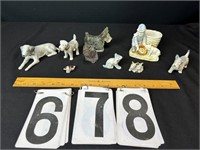 flat of glass and porcelain dogs