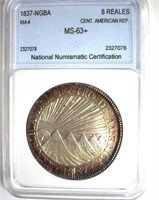 1837-NGBA 8 Reales NNC MS-63+ C.A. Rep Sunface