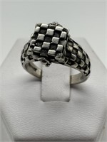 Fine Sterling Silver Checker Board Poison Ring