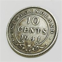 1941 Silver Newfoundland 10 Cent Coin