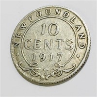 1917 Silver Newfoundland 10 Cent Coin