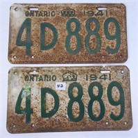 Pair Ontario 1941 Licence Plates(4D889)