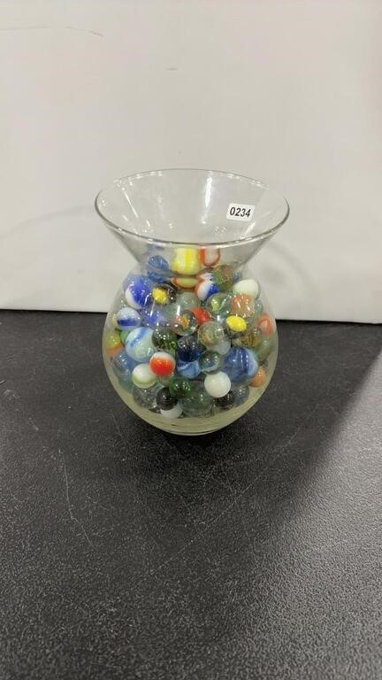 JAR OF VINTAGE MARBLES