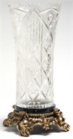 Cut Crystal Vase on Marble & Gilt Metal Base