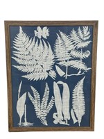 Fern Leaves on Blue Linen Framed