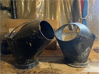 2 Antique Black Coal Buckets
