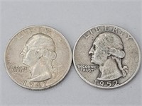 1947 S 1952 D Silver Washington Quarters