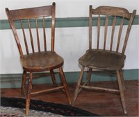 (2) plank seat chairs, one is bent arrow back