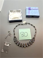 Clear Beads and Metal Necklace w/Earrings (new)