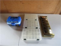 Small Tackle Box, (3) Cabela Organizers & Rod Rack