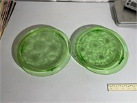 Pair of 10 inch footed cake plates uranium glass