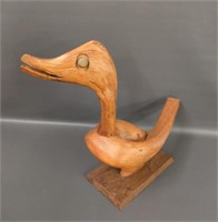 Midcentury carved folk art wooden duck sculpture