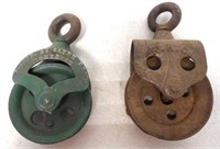 lot of 2 pulleys possibly for hay trolleys