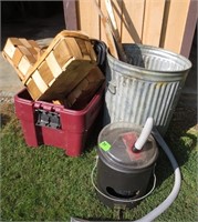 Shop vac, trash can, tote