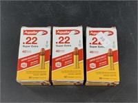 Three 50 round boxes of .22LR 40 grain cartridges
