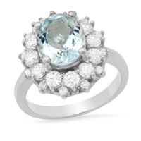 14K WHITE GOLD 3.00CT AQUAMARINE 1.50CT DIAMOND RI