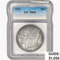 1891 Morgan Silver Dollar ICG MS64