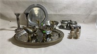 Vtg serving plate and sauce boats, sterling silver